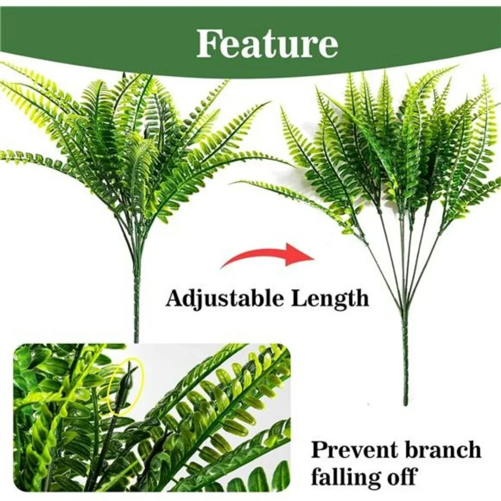 Artificial Fern Plants UV Resistant Outdoor Indoor Faux Greenery Decor Set of 10